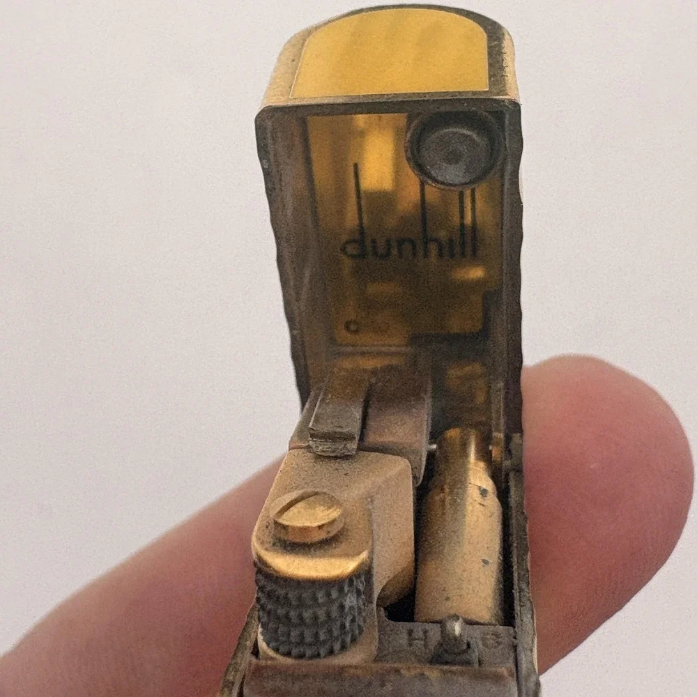 Vintage Dunhill Rollagas Gold Hammered Textured Lighter Swiss Made‎ W/ Box